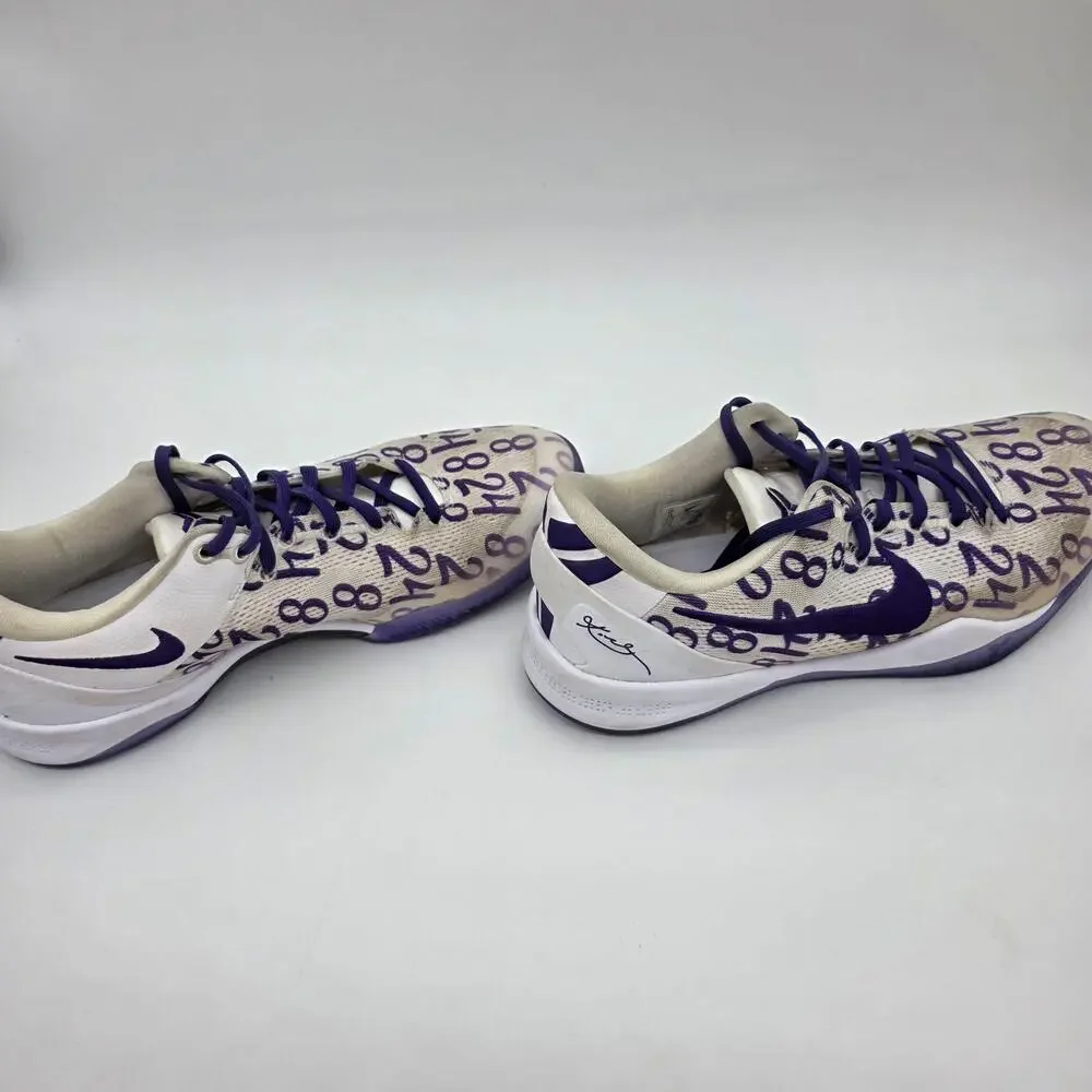 Nike Kobe 8 Protro Shoes Mens 11 White Court Purple Numbers Basketball Sneakers